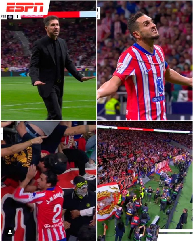 HLV Simeone và các cầu thủ Atletico đã phải thuyết phục các CĐV bình tĩnh